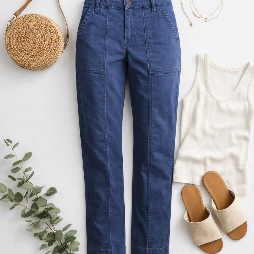 LOFT | Slim Straight Pants | Blue Cotton Stretch | Size 10